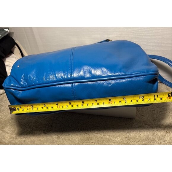 Vera Pelle Purse Italian Blue Leather Frame Bag Brass Hardware Strap Vtg READ - Picture 14 of 16